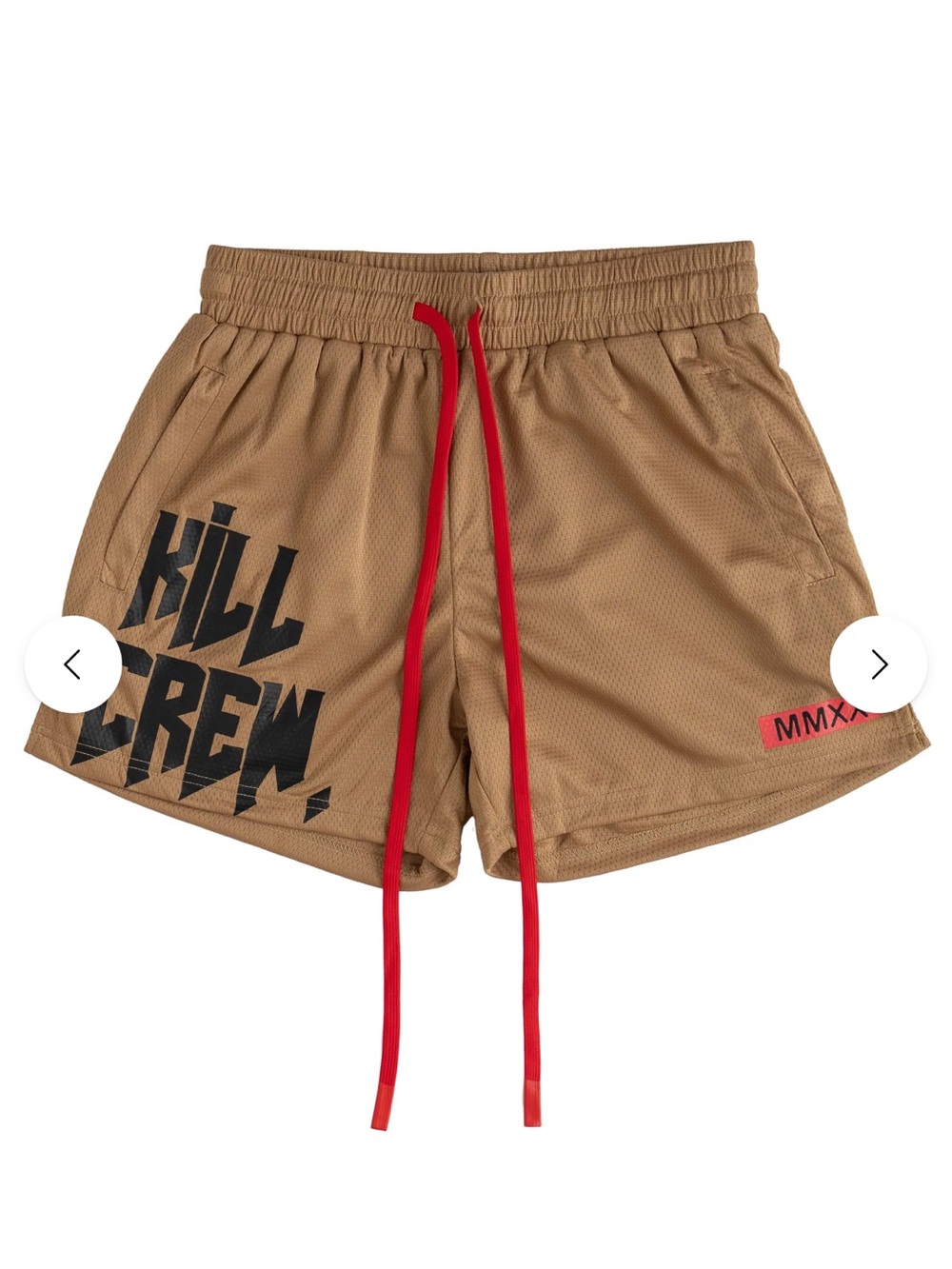Kill Crew Unisex MUAY THAI SHORTS (MID THIGH CUT) - SAND - Size Large